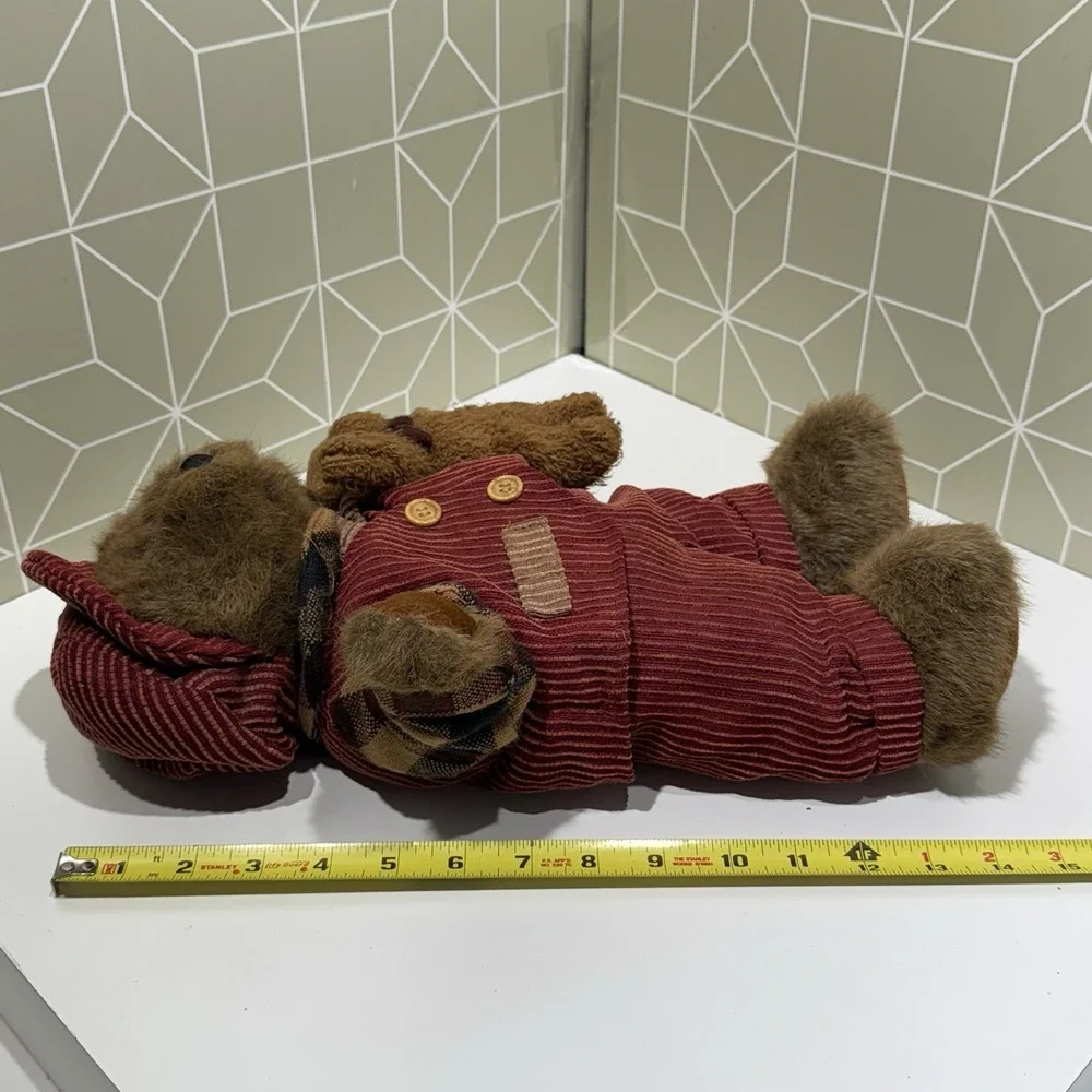 Vintage Dan Dee Stuffed Bear Plush Doll w/ Mini Corduroy Suit Newsboy‎ Hat Plaid